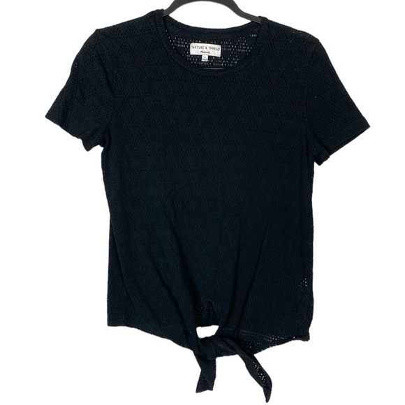 Madewell texture and thread, black crochet, sheer tie front top - Picture 1 of 6